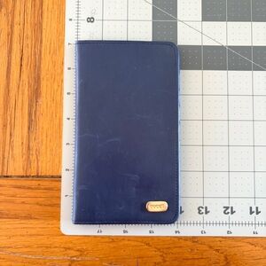 Gucci Vintage Mexico Navy Leather Checkbook Holder Rare Slim Style Gucci Logo